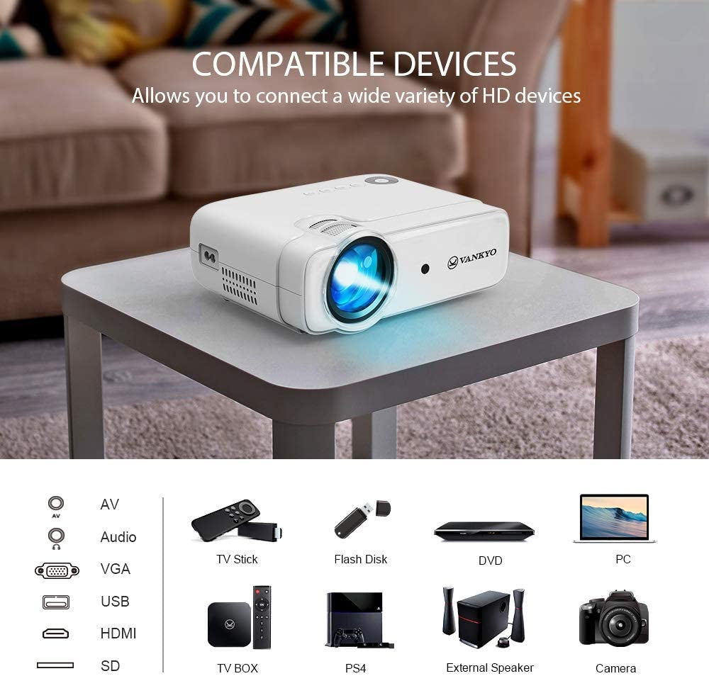 Videoproiector Vankyo Leisure 430, 4000 Lumeni, LED, HDMI, SD, AV, VGA, USB, Geanta de transport, Telecomanda, Cablu HDMI