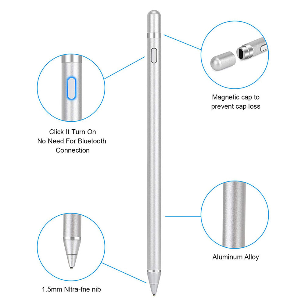 Stylus pen pentru tableta Universal, iOS sau Android, Pix / Creion Smart, BGTB, argintiu