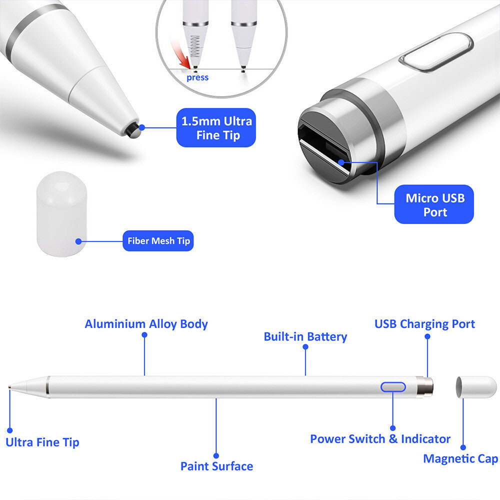 Stylus pen pentru tableta Universal, iOS sau Android, Pix / Creion Smart, BGTB, argintiu